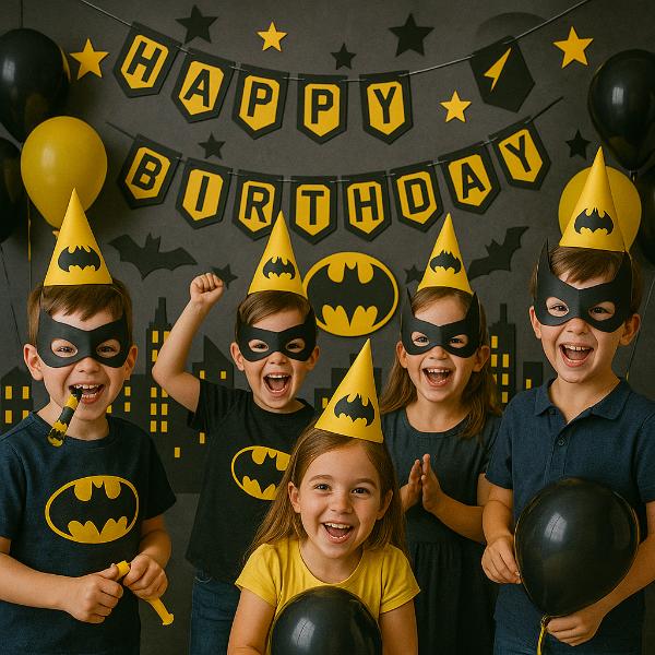 Festa a tema Batman per bambini con decorazioni e giochi ispirati al supereroe di Gotham