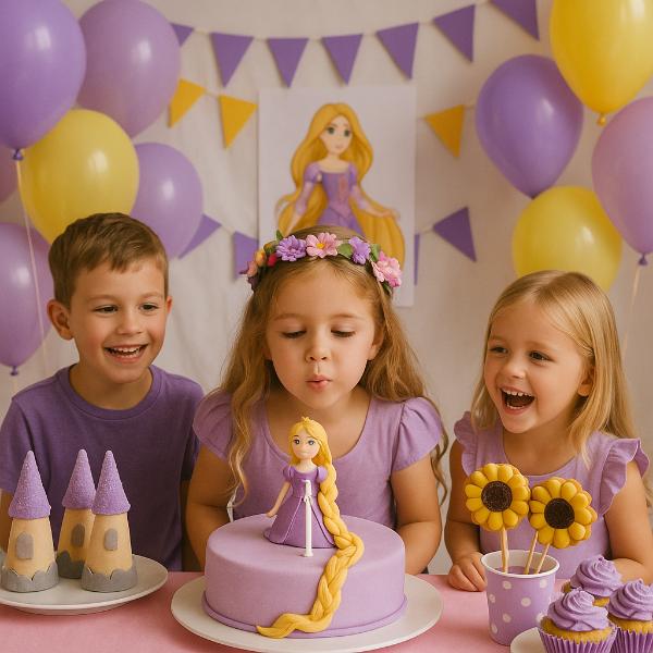 Festa a tema Rapunzel con decorazioni, giochi e costumi ispirati alla principessa Disney