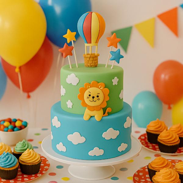 Torta scenografica per feste di bambini con decorazioni originali e colorate