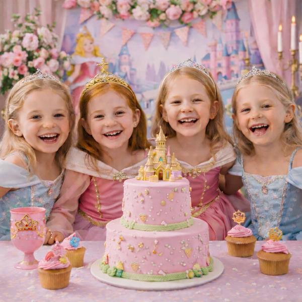 Festa a tema La Bella Addormentata con decorazioni fiabesche per bambine
