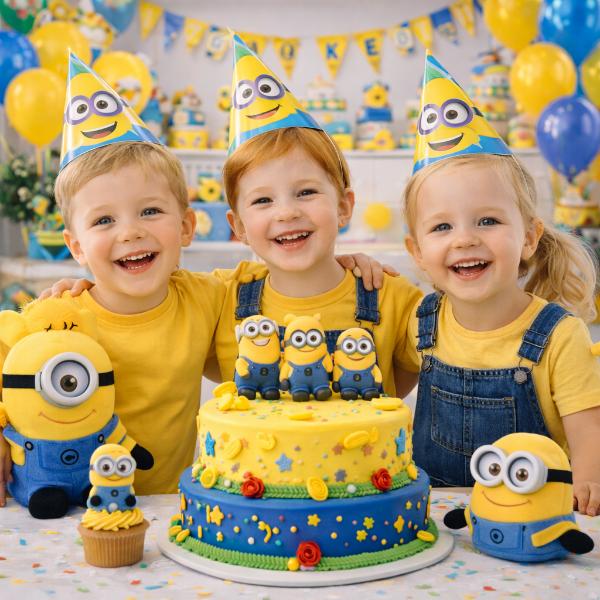 Festa a tema Minions con decorazioni colorate e giochi per bambini