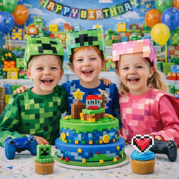 Festa a tema pixel con decorazioni e giochi ispirati ai videogame