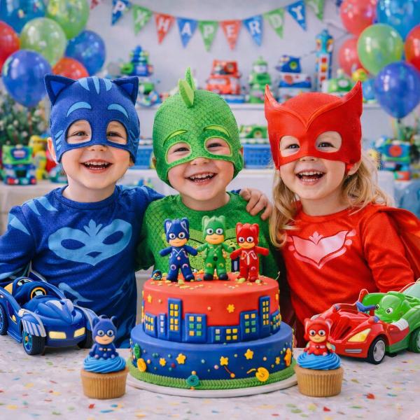 Festa a tema PJ Masks con decorazioni e giochi per bambini