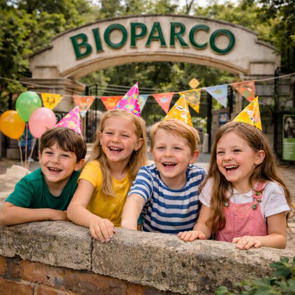 Feste di compleanno per bambini al Bioparco Zoo con bambini che osservano gli animali durante la festa