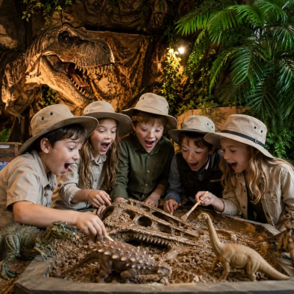 Festa a tema Jurassic World con dinosauri, giochi e decorazioni per bambini